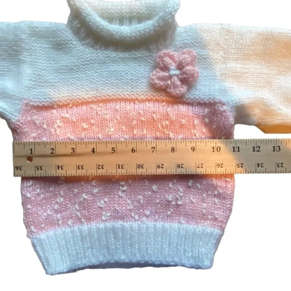 Vintage Handmade Baby/Toddler Pink and White Sweater with Matching Cap NWOT